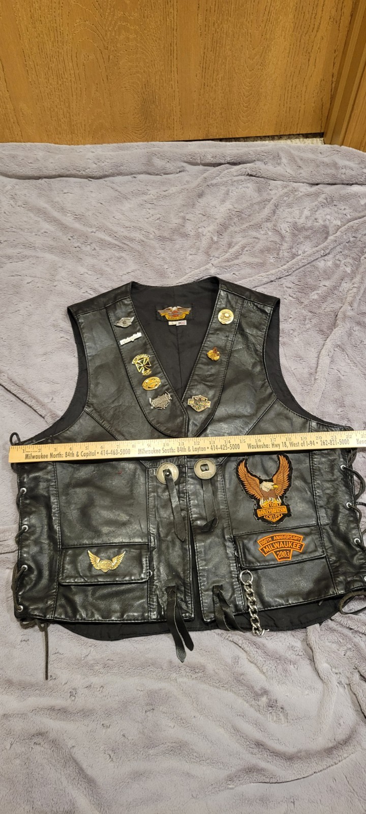 Harley-Davidson Leather Vest Men’s size Large Black Side-Lace with Pockets HD