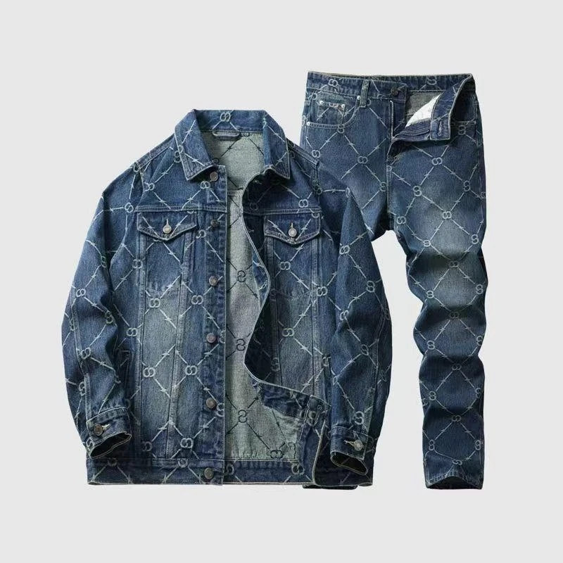 Luxury High Street Men Denim Set Jacket & Jeans Retro Washed Casual Loose Outfit