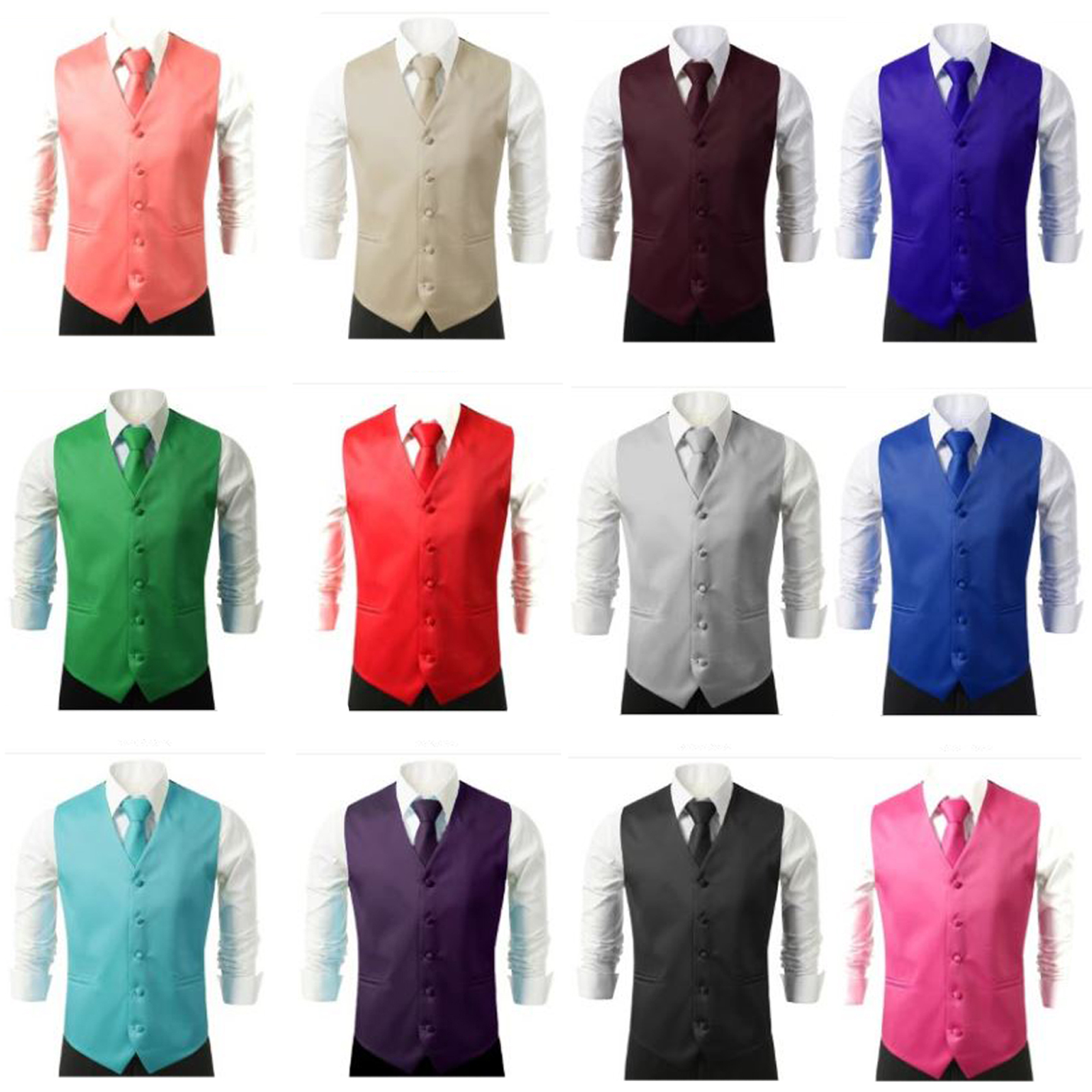 New Men Formal Casual Tuxedo Suit Dress Vest Waistcoat & Neck tie Wedding Prom