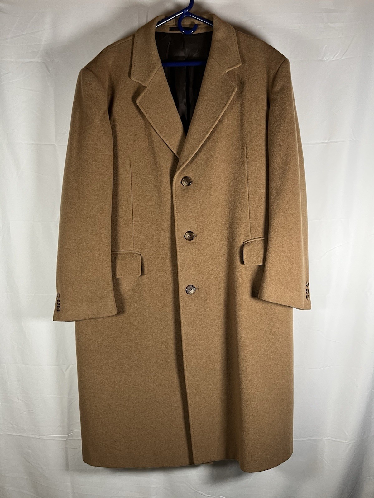 Vintage Black Diamond Kosins Mens Long Cashmere Overcoat Camel Brown Tan 48*