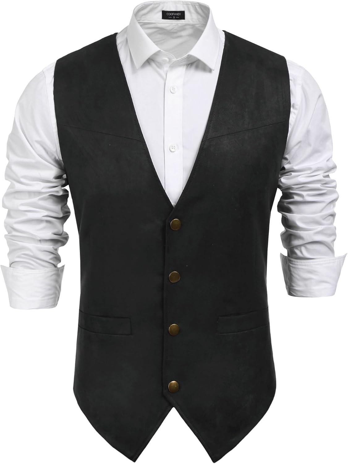 Men’s Cowboy Western Suede Vest Slim Fit Button Up Casual Waistcoat
