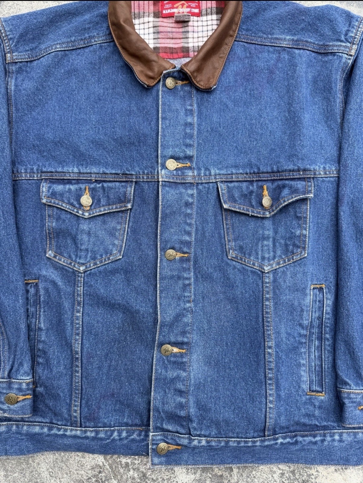 Vintage Marlboro Country Store Denim Jacket W/ Plaid Lining