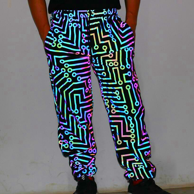 Colorful Reflective Circuit Pattern Jacket Rainbow Color Jacket Top + Pants
