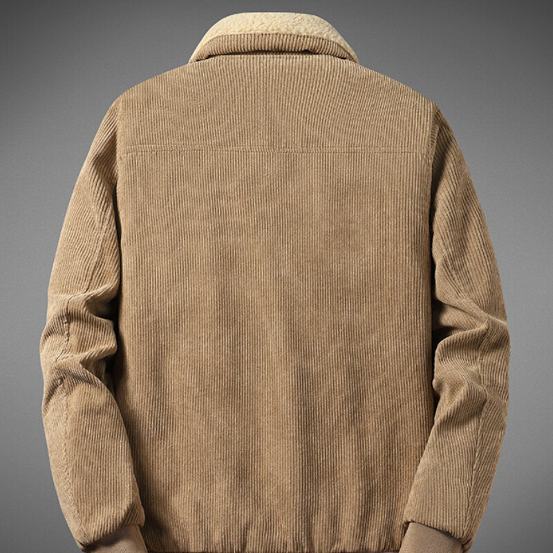 Mens Corduroy Coat Fleece Jacket Overcoat Pockets Warm Thicken Outerwear Outdoor