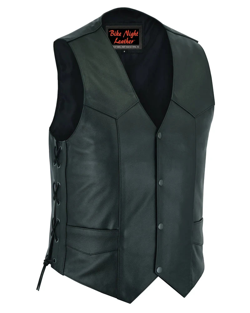 Mens Black Genuine Leather Motorcycle Vest-Multi Pockets Biker Style ANARCHY SOA