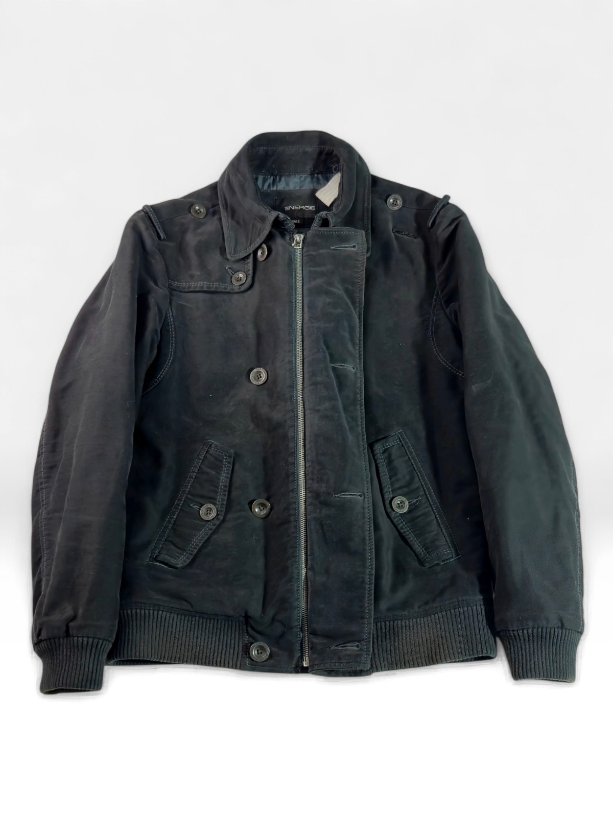 Mens Energie Vintage Military Style Double Breasted Jacket Size S Black Excellent…
