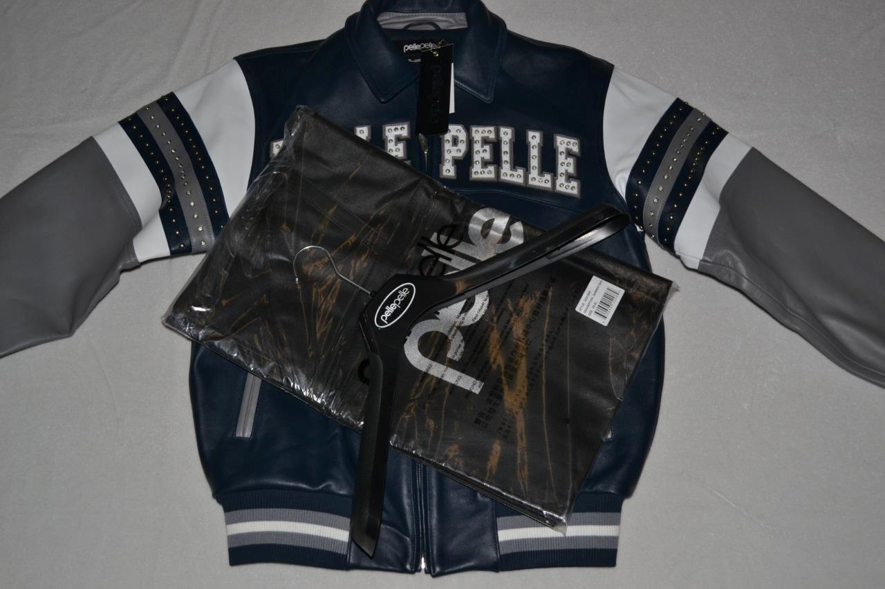 AUTHENTIC Pelle Pelle Men’s LEATHER ARCHES JACKET SODA CLUB NAVY GREY NEW NWT
