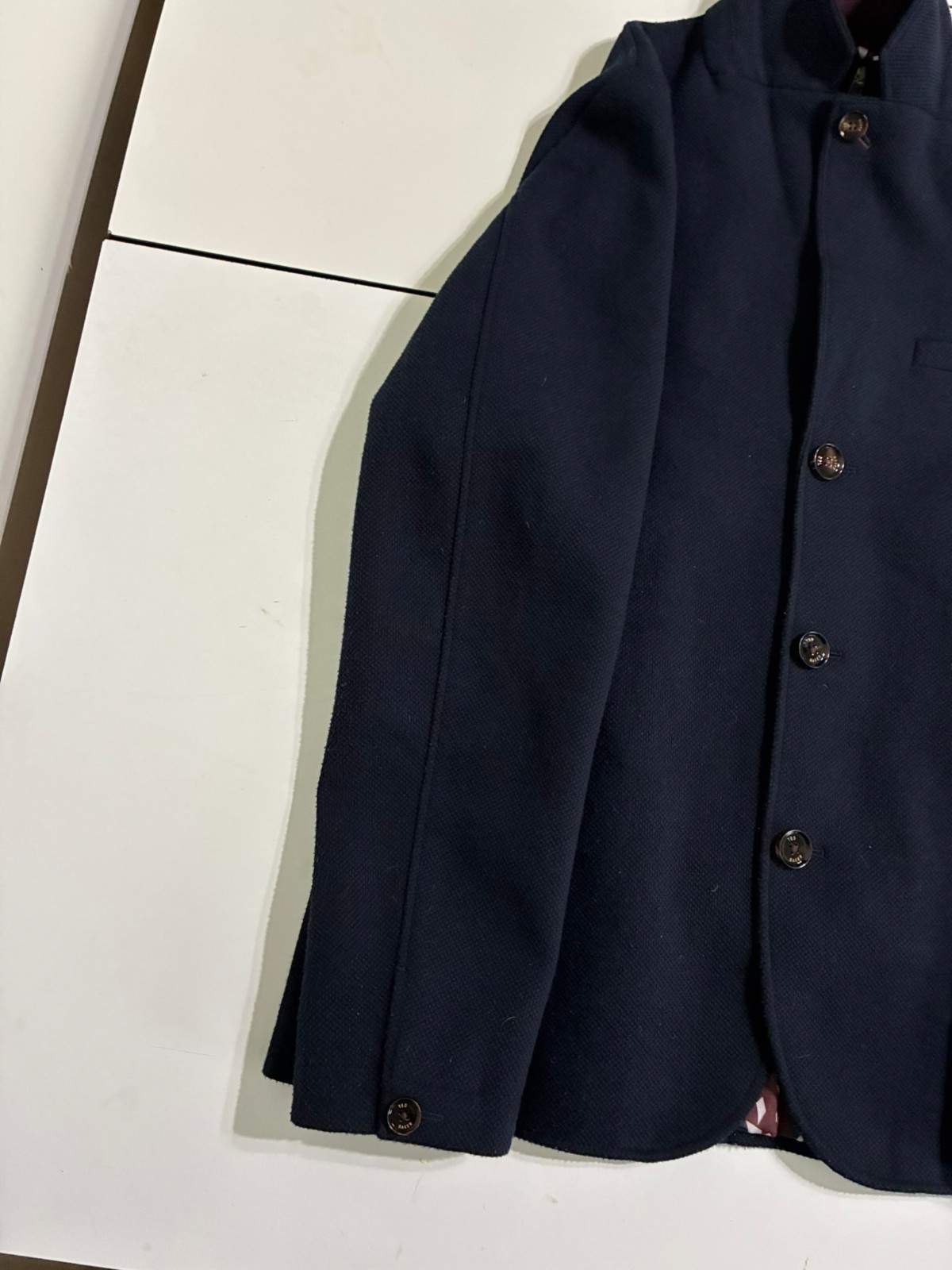 Ted Baker Overcoat 4 Navy Button Front Modern Tailored Preppy Designer Sports