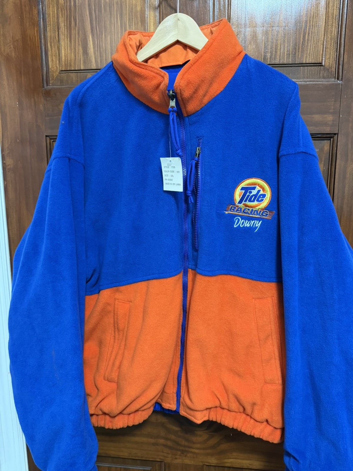Vintage Tide Racing Jacket Mens XL Reversible Hooded Downy Embroidered 90s