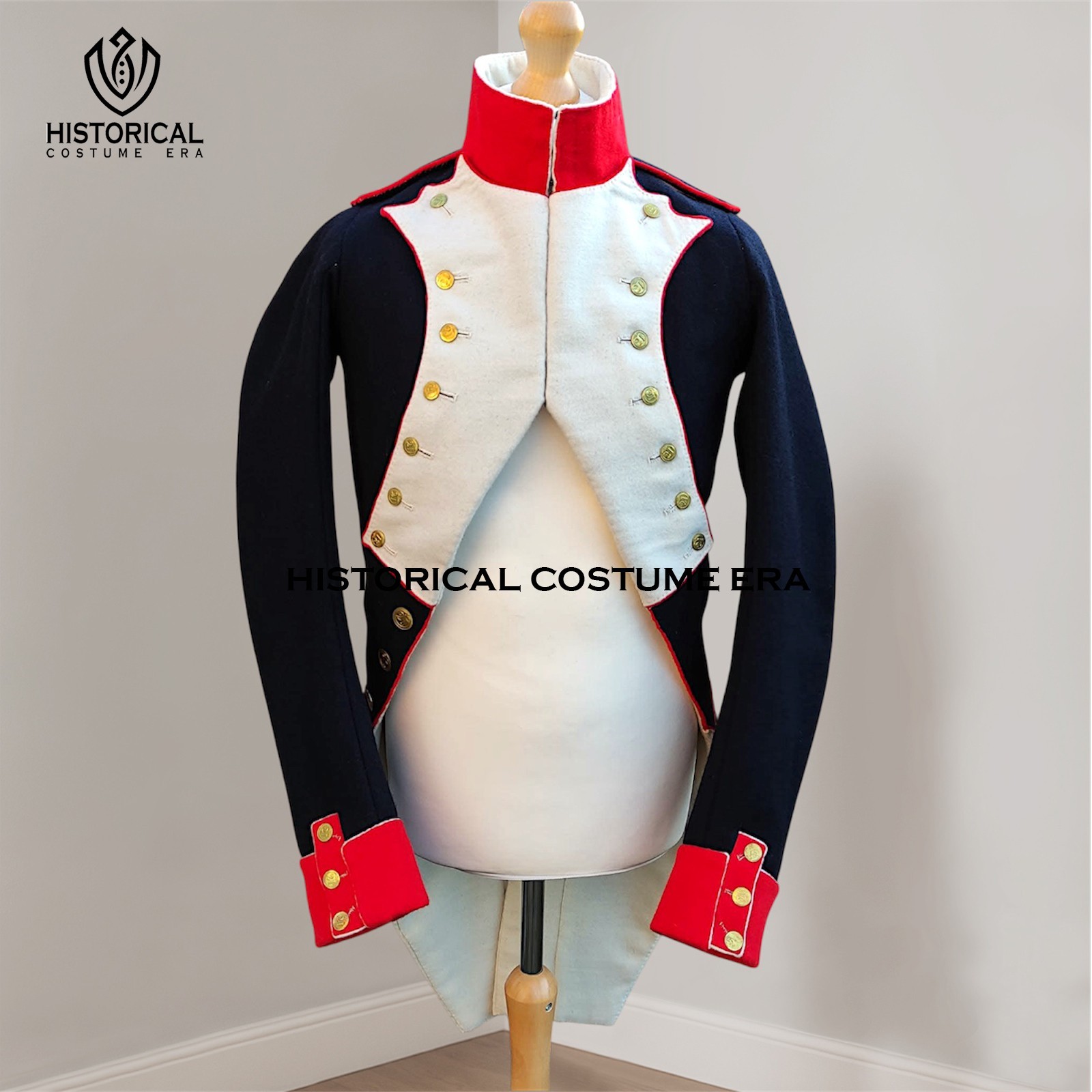 Napoleon French Infantry Habit Military Uniform Jacket, Navy Blue Wool Coat