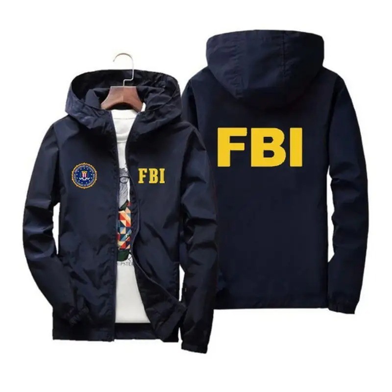 2025 New Men’S Jacket High Quality FBI Printed Outdoor Sports Jacket Spring Hood