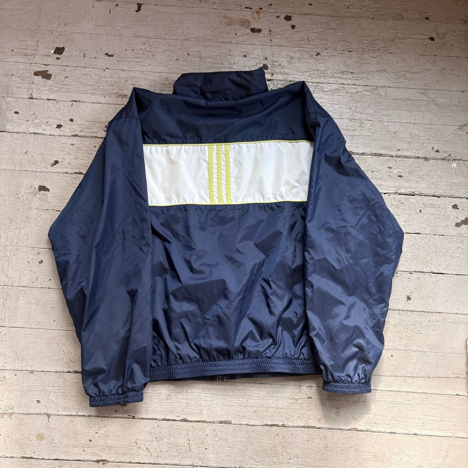 Vintage Adidas Colorblock Windbreaker Jacket Navy Blue and White Full Zip