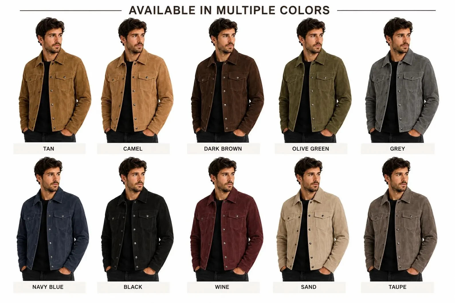 Men’s Suede Leather Trucker Jacket Vintage Casual Button Front Outerwear