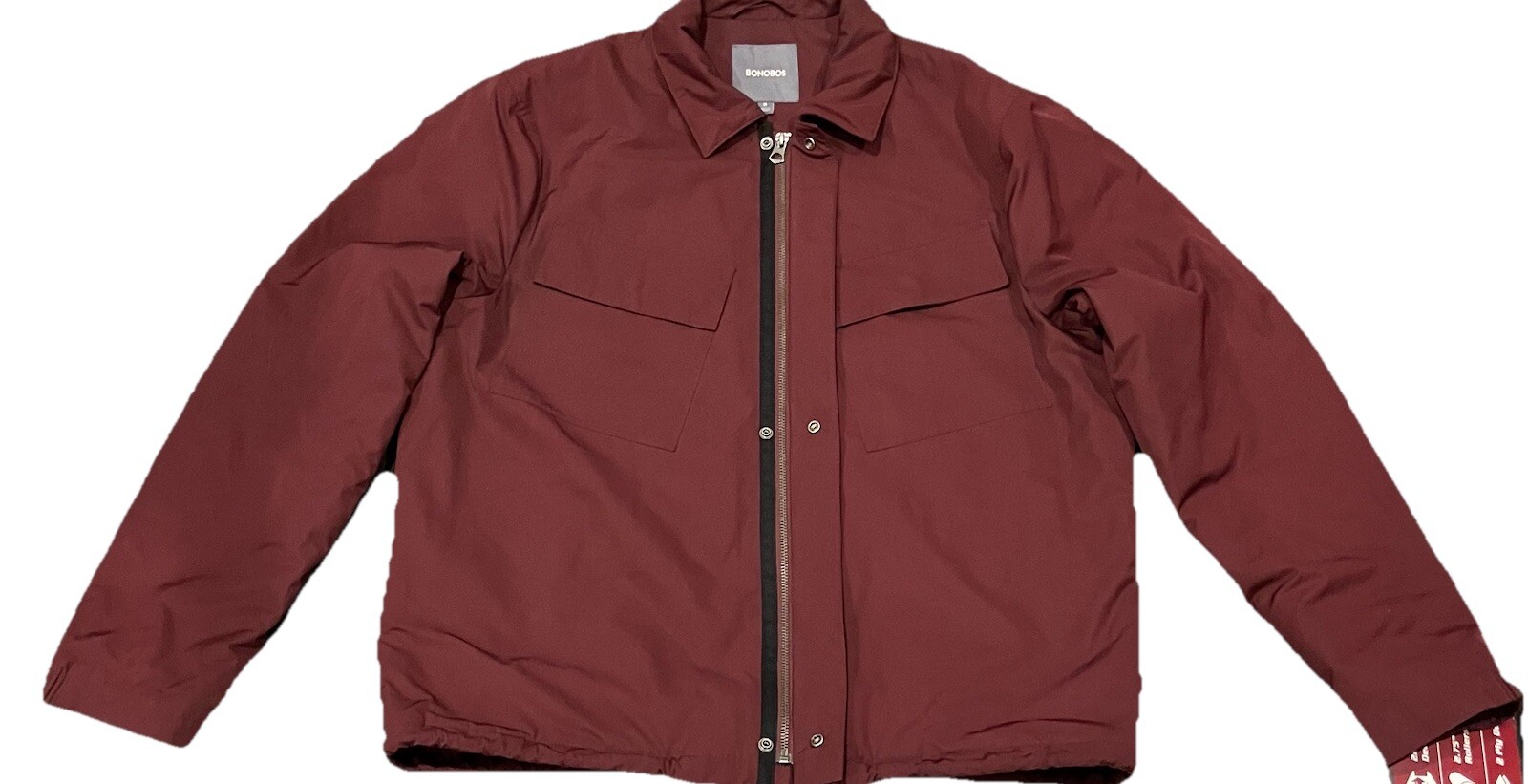 Bonobos Men’s Jacket Medium Full Zipper Covered Snaps Burgundy Drawstring Waist