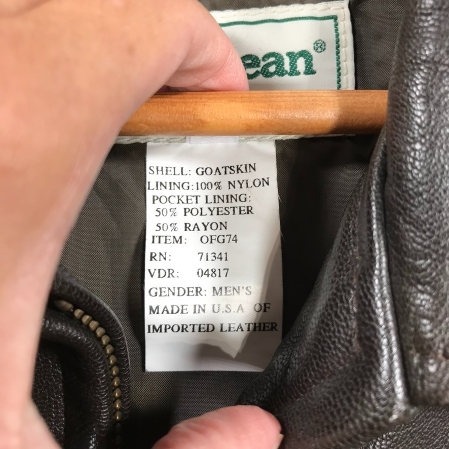 FULL PICTURE LL Bean Leather Bomber Jacket Men’s Large Brown Goatskin Full Zip