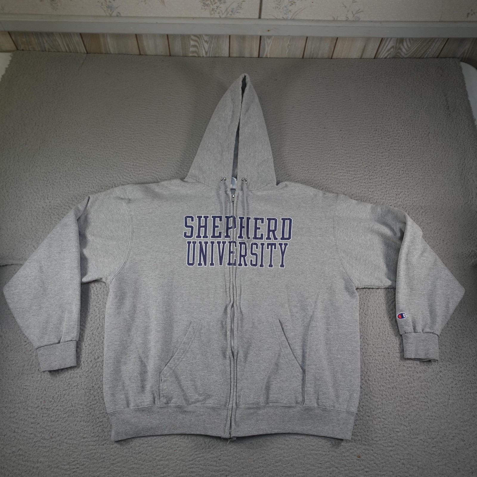 Champion Shepherd University Jacket Mens XL Gray Fleece Full Zip Hoodie College