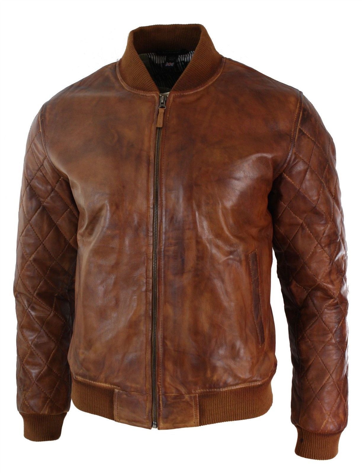 Mens Brown Vintage Biker Real Leather Bomber Pilot Jacket