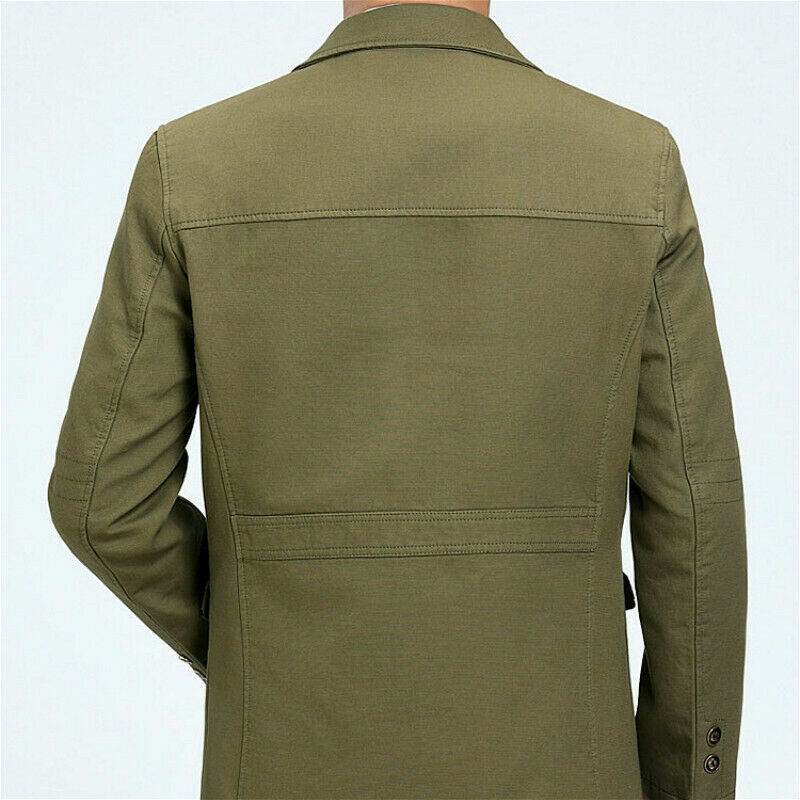 Mens Trench Jacket Windbreaker Outwear Parka Lapel Cotton Overcoat Business