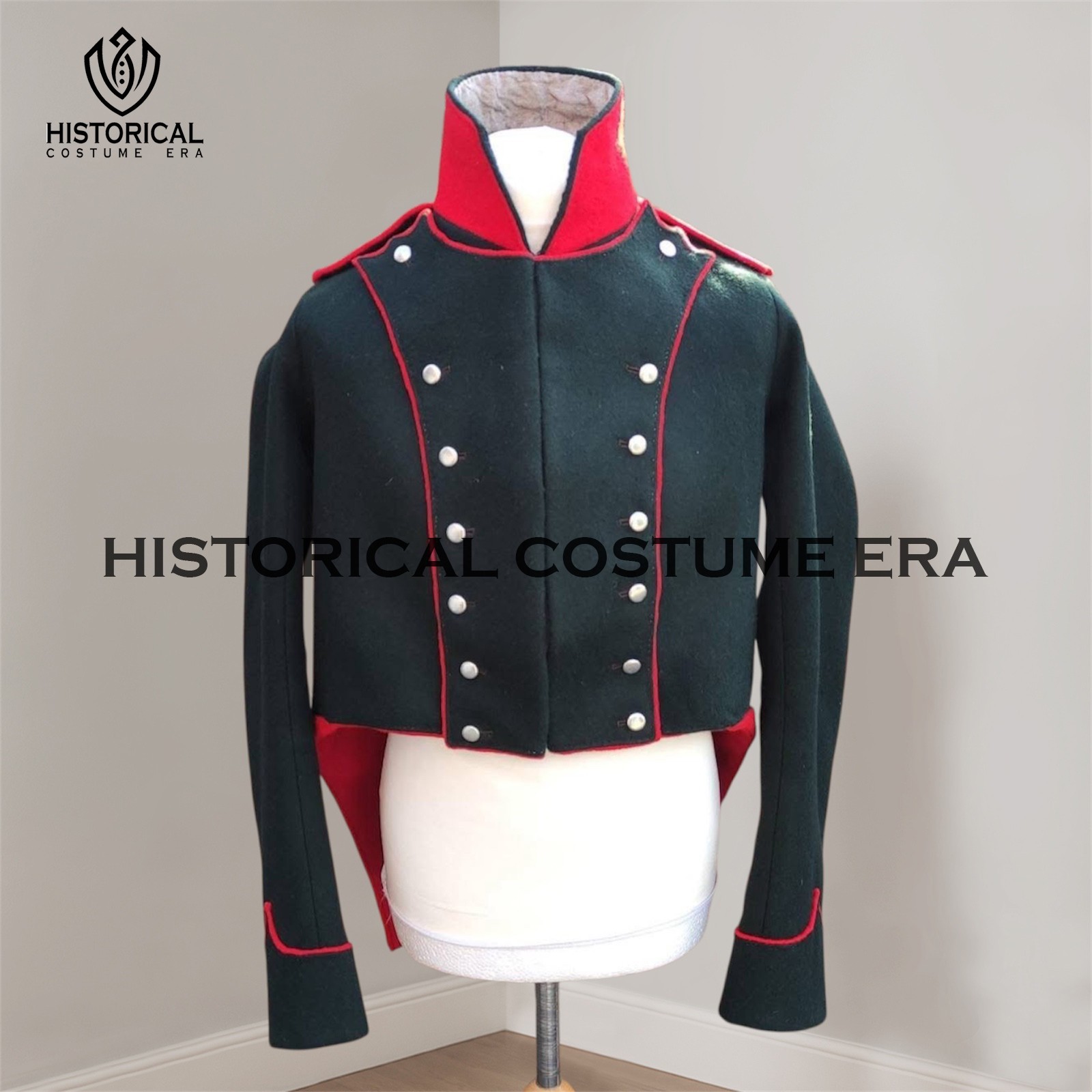 French Napoleonic habit-veste Bardin 1815 | Revolution War Green Wool Jacket.
