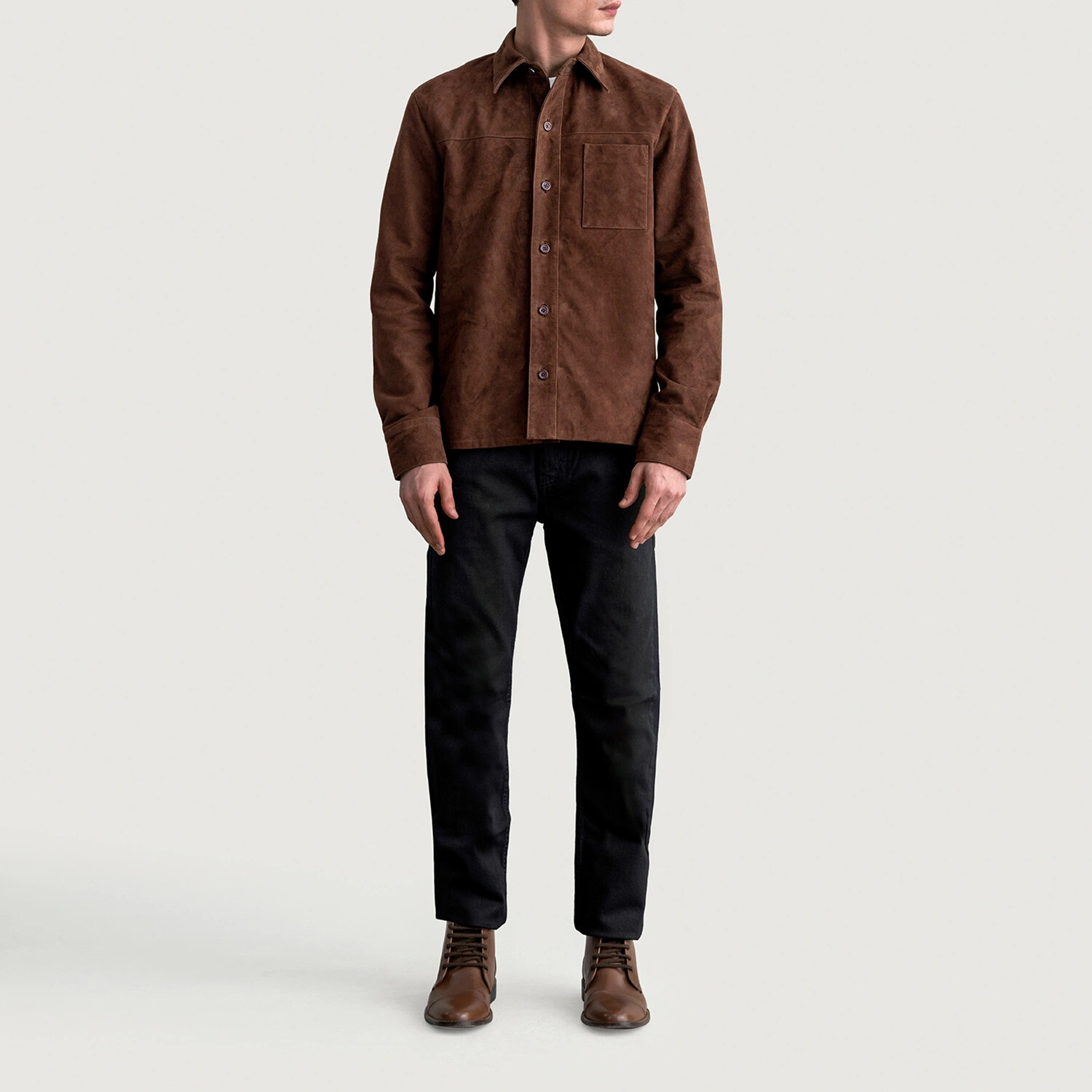 Mens Brown Shirt Jacket Pure Suede Leather Custom Made XS S M L XXL 3XL 4XL 5XL