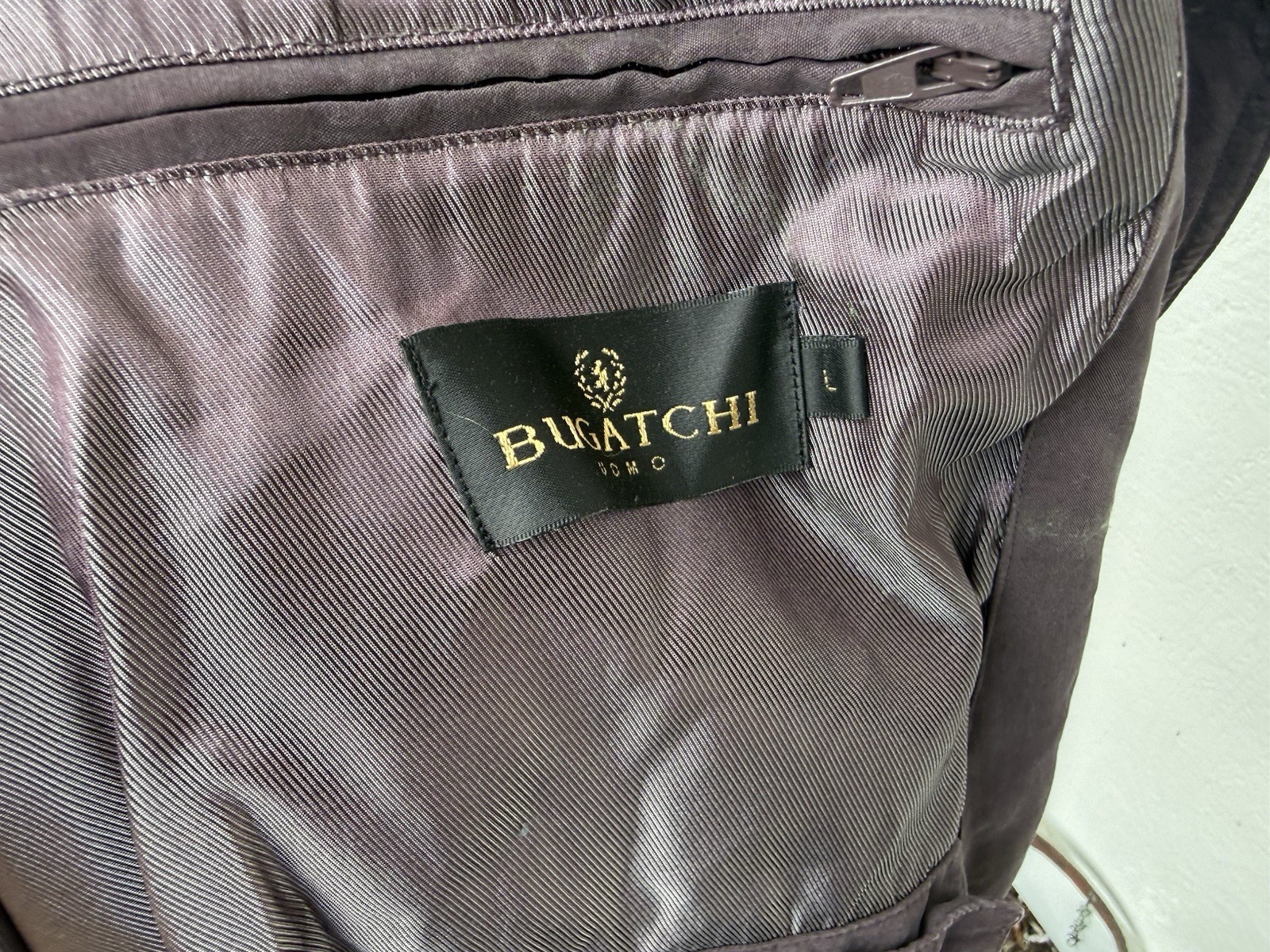 BUGATCHI UOMO Silk Burgundy Bomber Jacket Mens Size L