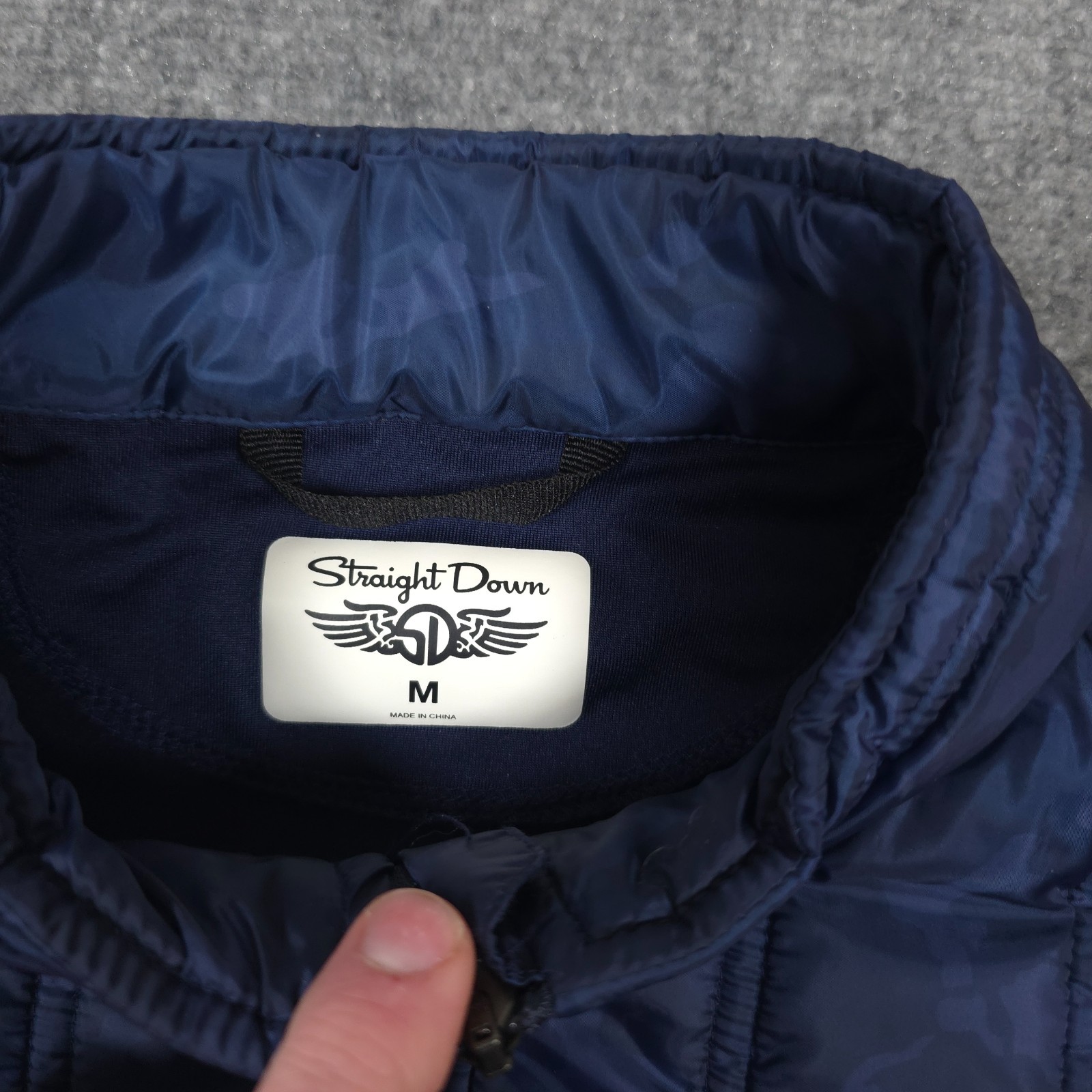 Straight Down Patton Puffer Jacket Mens M Indigo Quilted Full Zip Golf Hiking