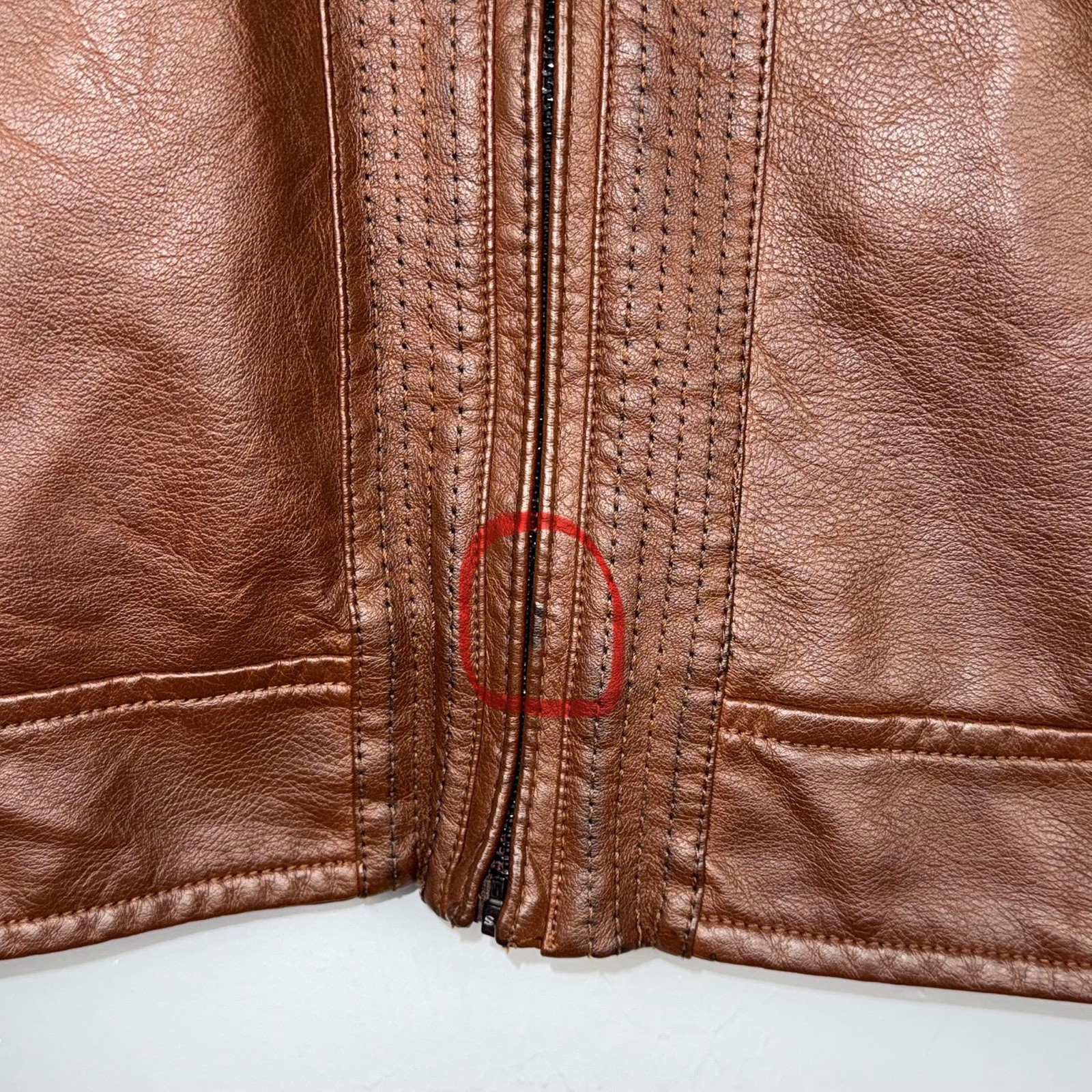 PRONTO UOMO Faux Leather Jacket Men’s XXL Full Zip Cognac Brown Vegan *READ