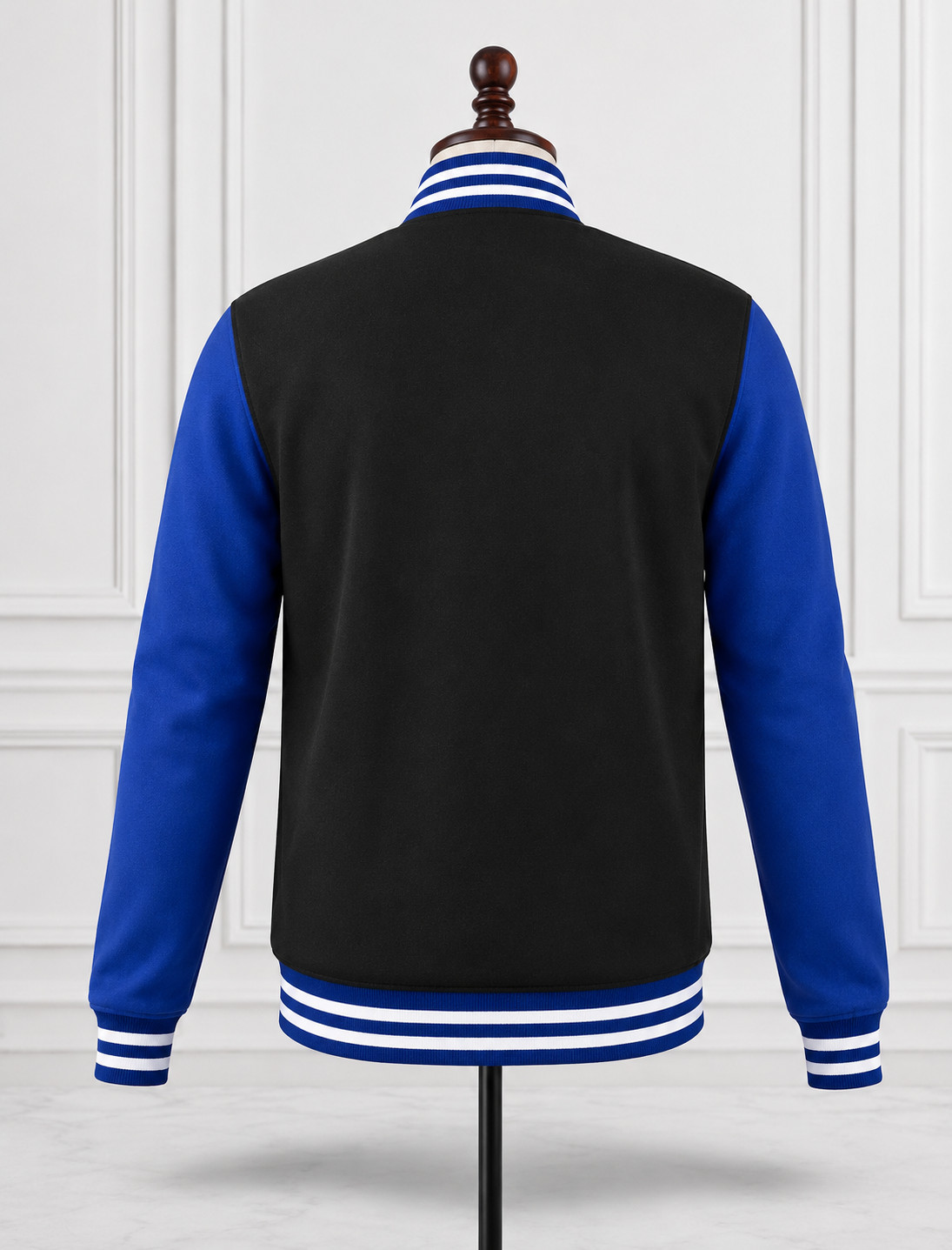 Men’s Varsity Jacket Black Blue Letterman Baseball Bomber Snap Front Casual Coat