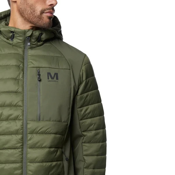 size S-XXL Merrell Mens Hooded Mixed Media Puffer Softshell Jacket , Nwt