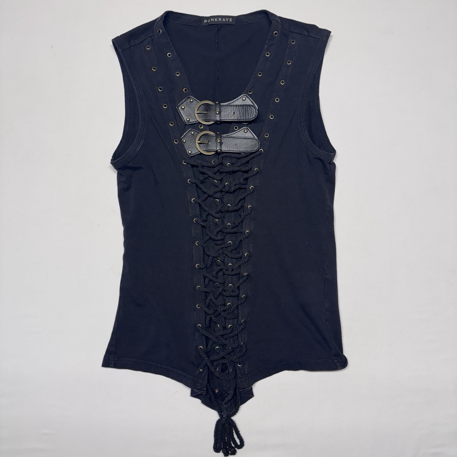 Punk Rave T-421 Steampunk Goth Punk Vest Tank Top Sleeveless Strap Lace Sz S