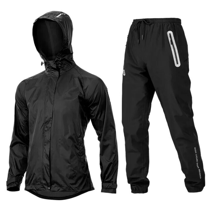 ROCKBROS Rain Suits Raincoat Jacket Pants Waterproof Safety Black Hooded Mens
