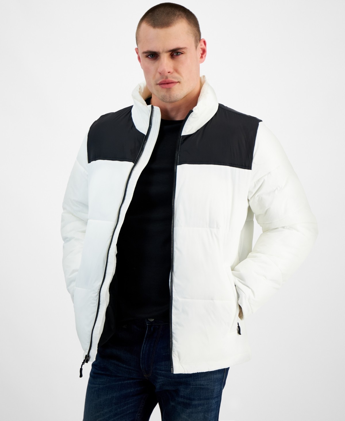 Club Room Mens Puffer Jacket Coat Medium White Solid