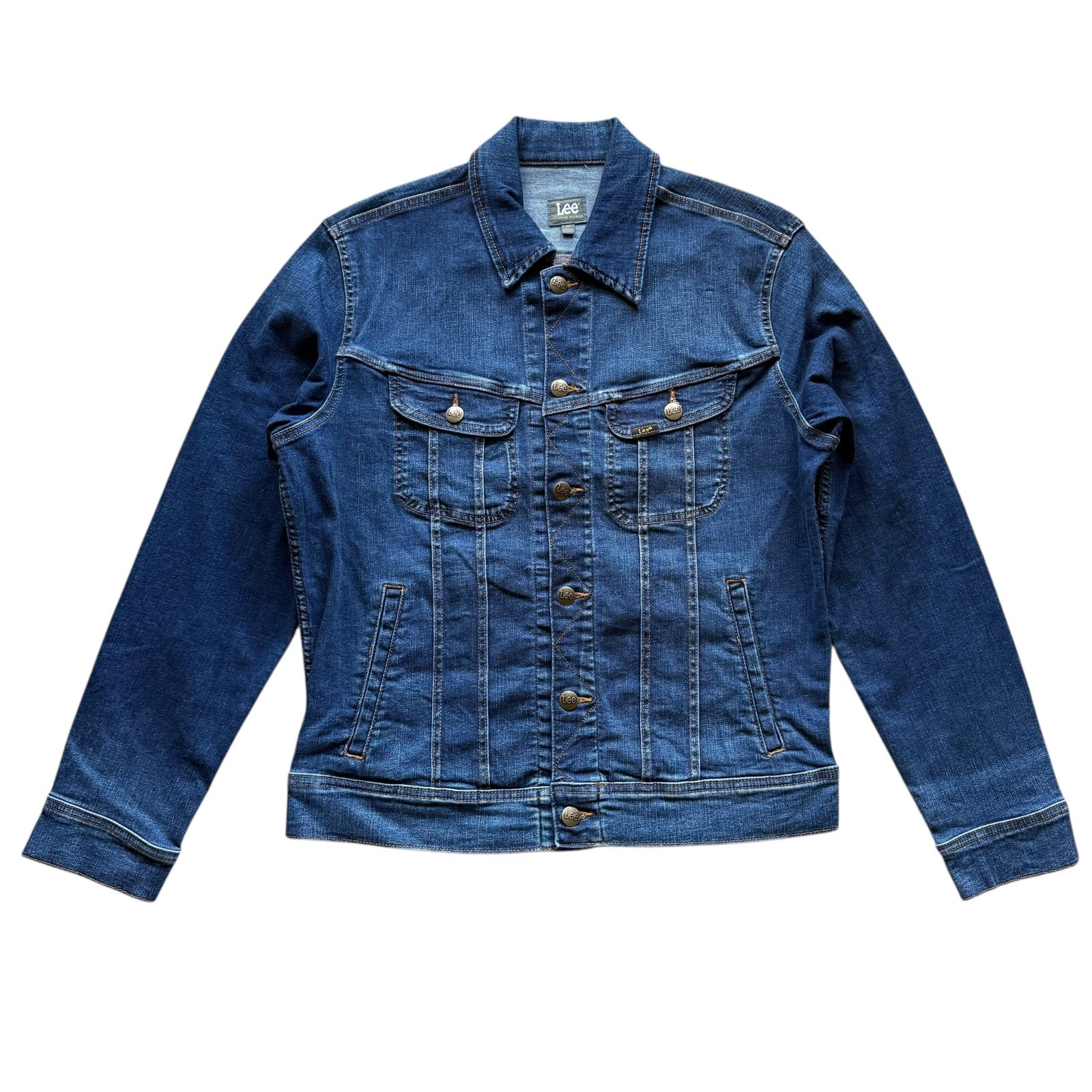 LEE Men’s Dark Blue Wash Regular Fit Extreme Motion Rider Trucker Denim Jacket