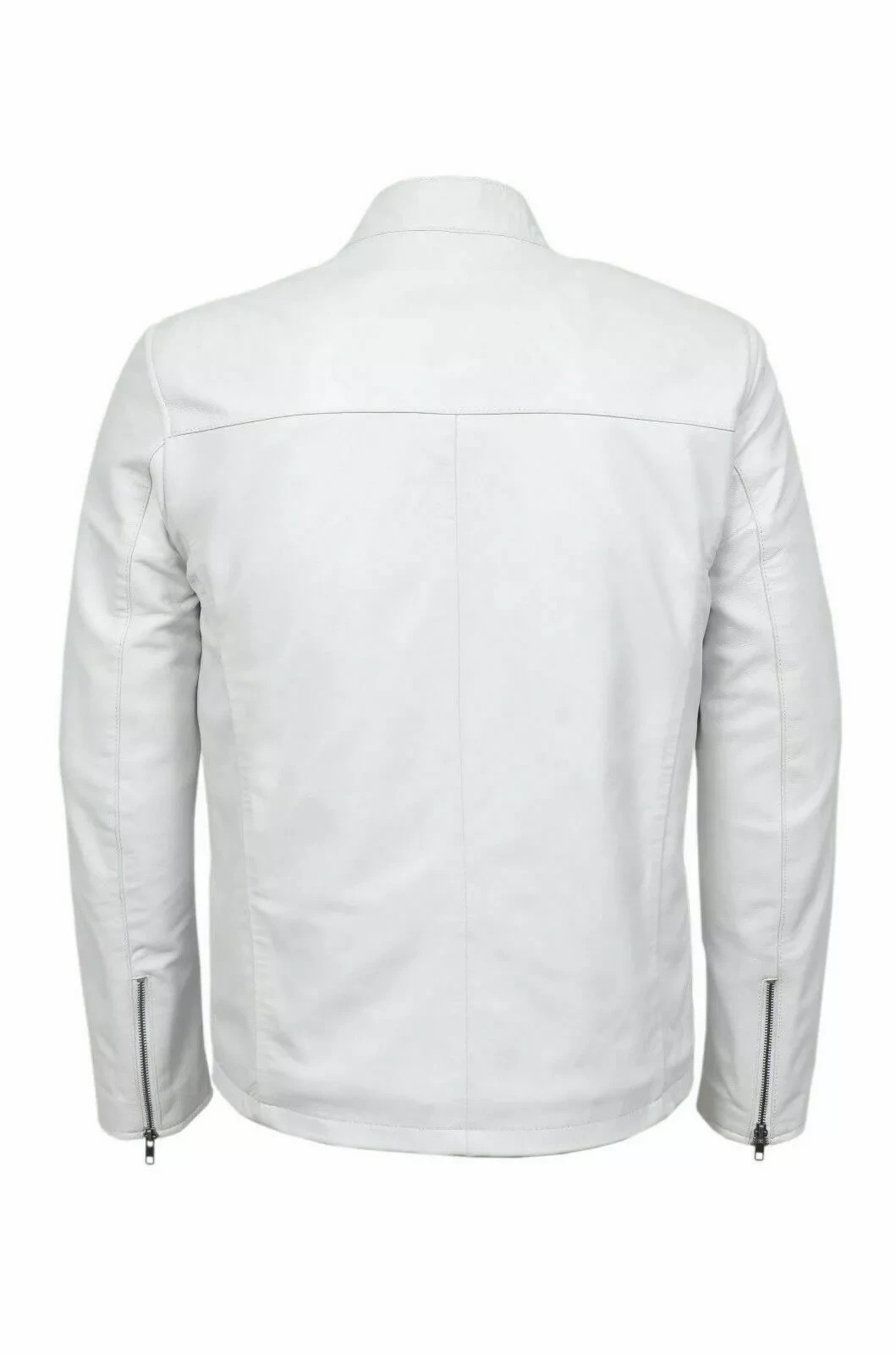 Classic New Men’s White Black Zipper Jacket Soft Lambskin Moto Biker Jacket