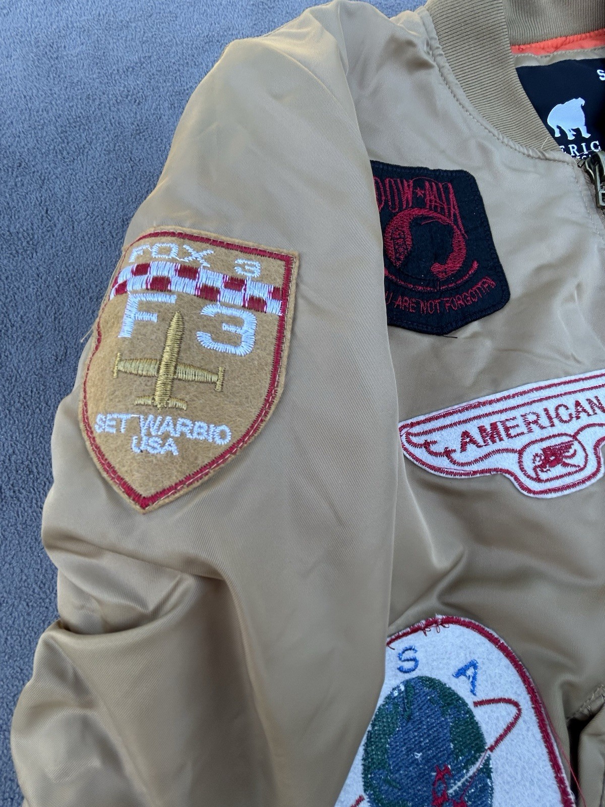 American Stitch Bomber Jacket Small Military Patch Flight MA-1 Tan USA