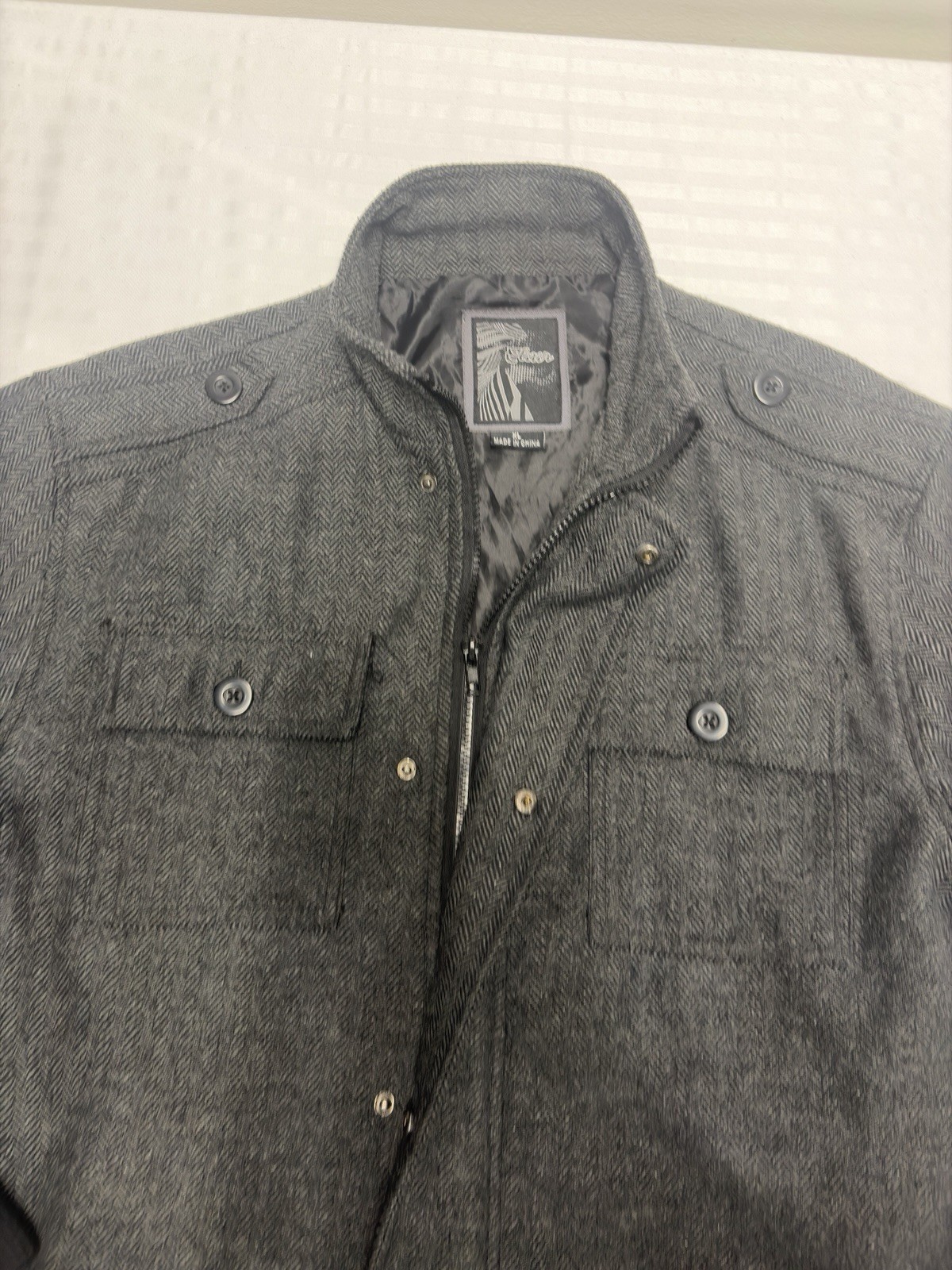 Y2k Elixir Jacket XL Gray tweed full Zip Button Insulated Lining pockets Aviator