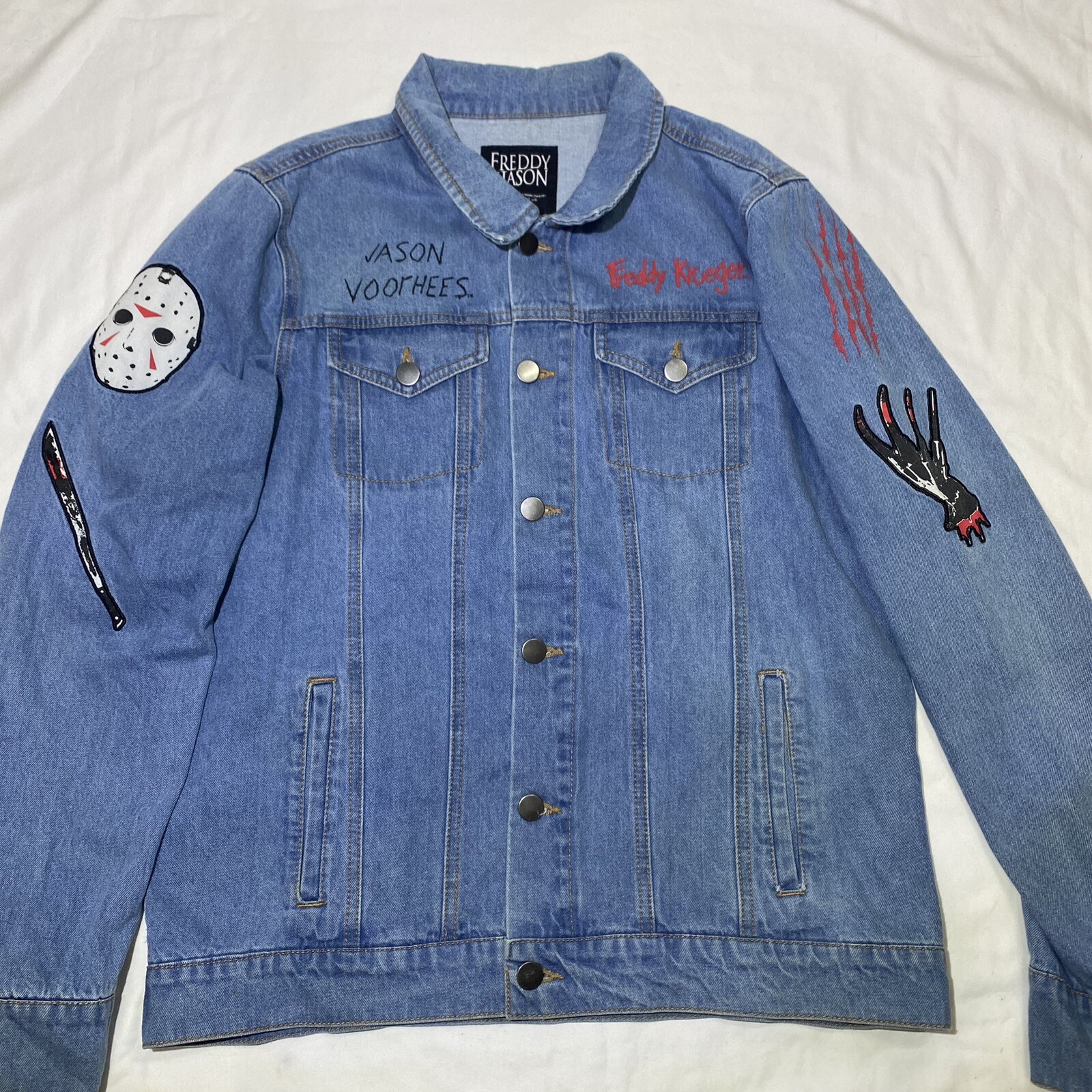 Freddy VS Jason Unisex Adults Blue Denim Jean Jacket Horror Size Medium