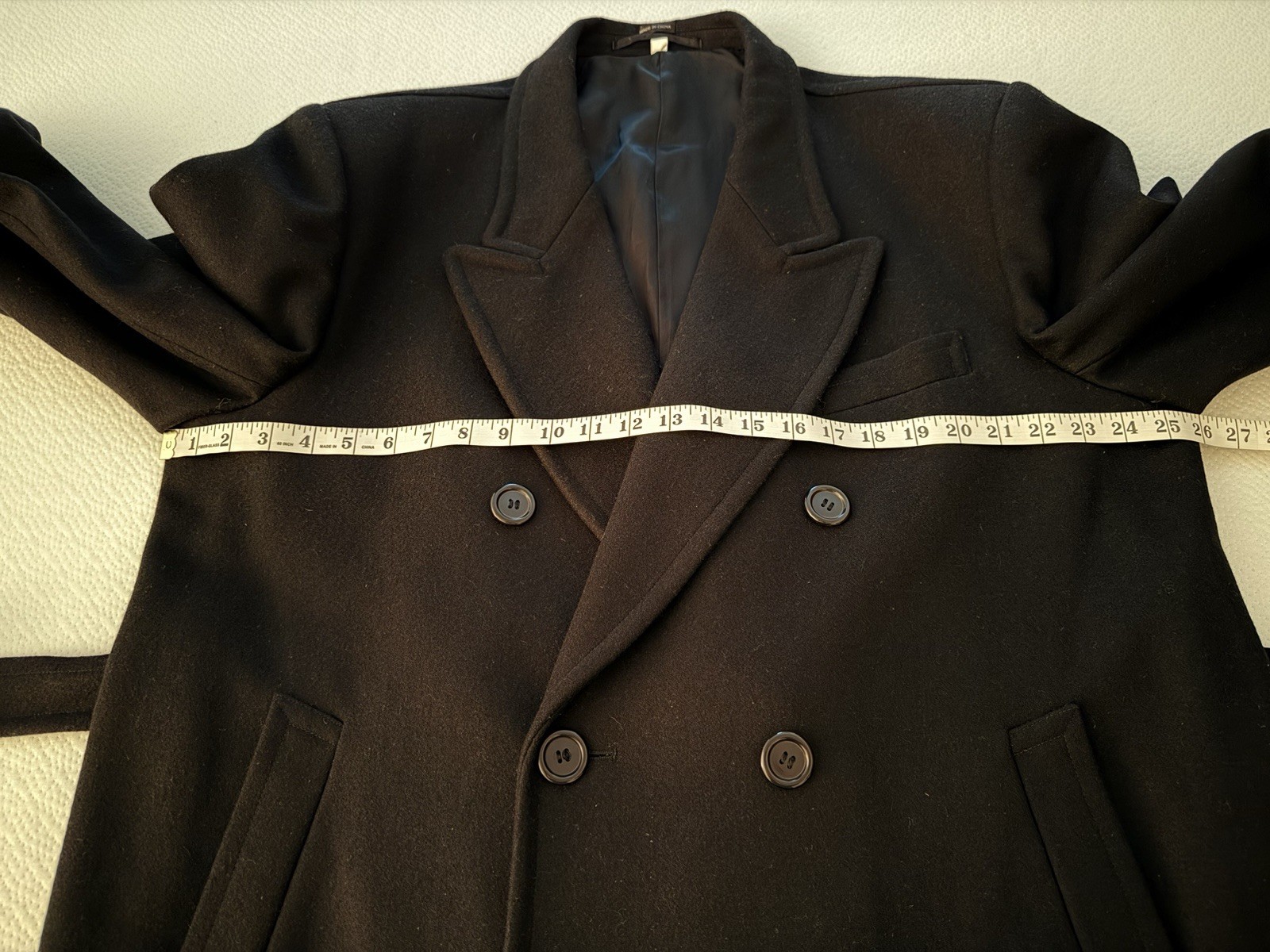 Success Uomo Wool Blend Trench Overcoat Men Large 50 Black Double Breasted Heavy