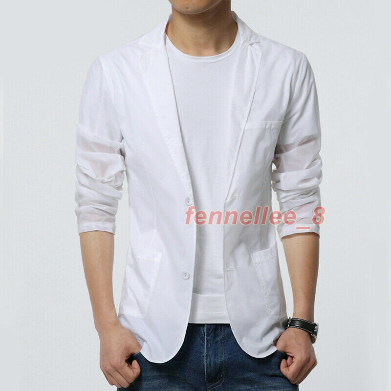 Men Notch Lapel Suit Jacket See-Through Long Sleeve Top Shirt Translucent Casual