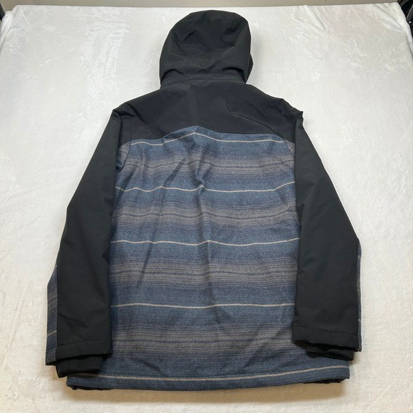 Pendleton Hooded Softshell Jacket Mens Medium Black Blue Striped Wool Stretch