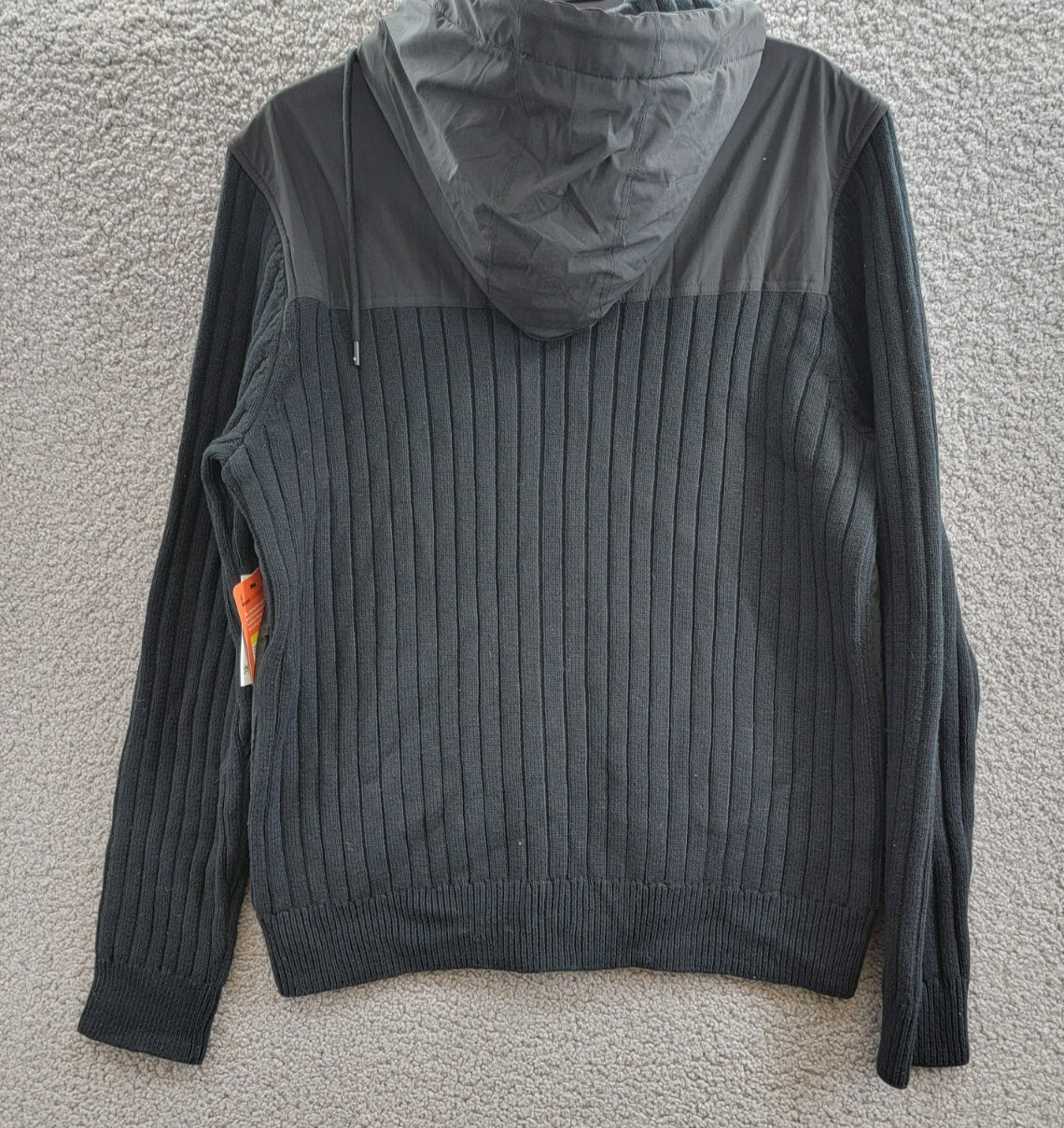 BASS OUTDOOR Mixed Media Zip-Front Hooded Sweater Jacket Men’s M Black Pockets