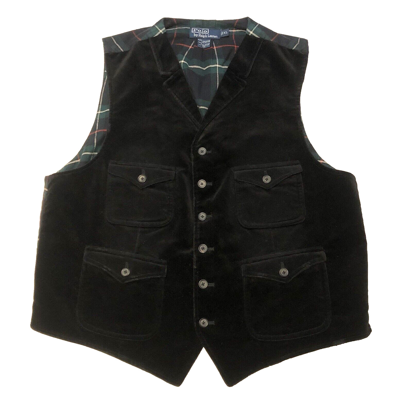 Mens POLO RALPH LAUREN Waistcoat Vest Suit Black Velvet XL Distressed
