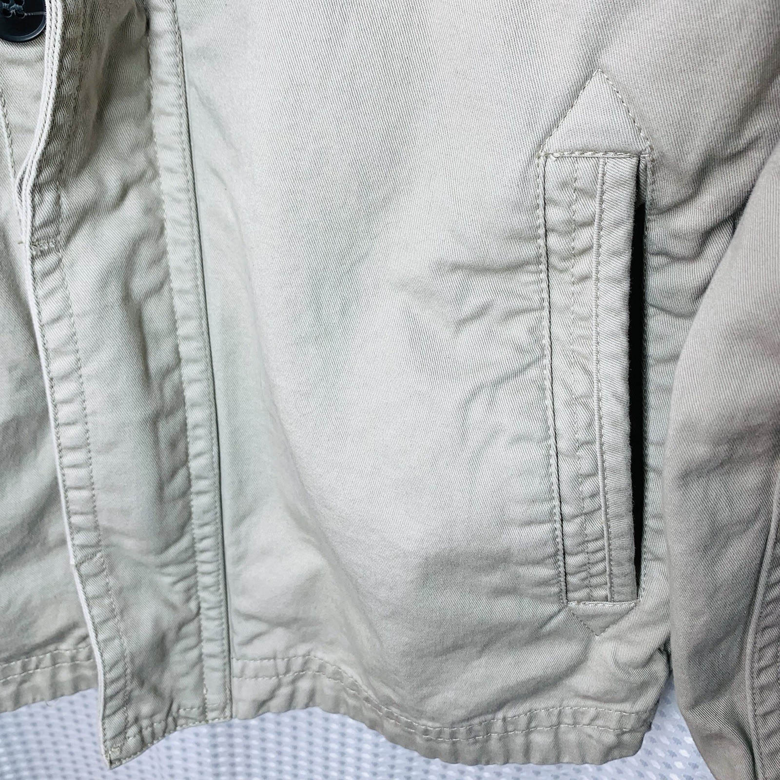 Forever 21 Men Size Large Khaki Twill Canvas Jacket Button Zip Up Band Collar