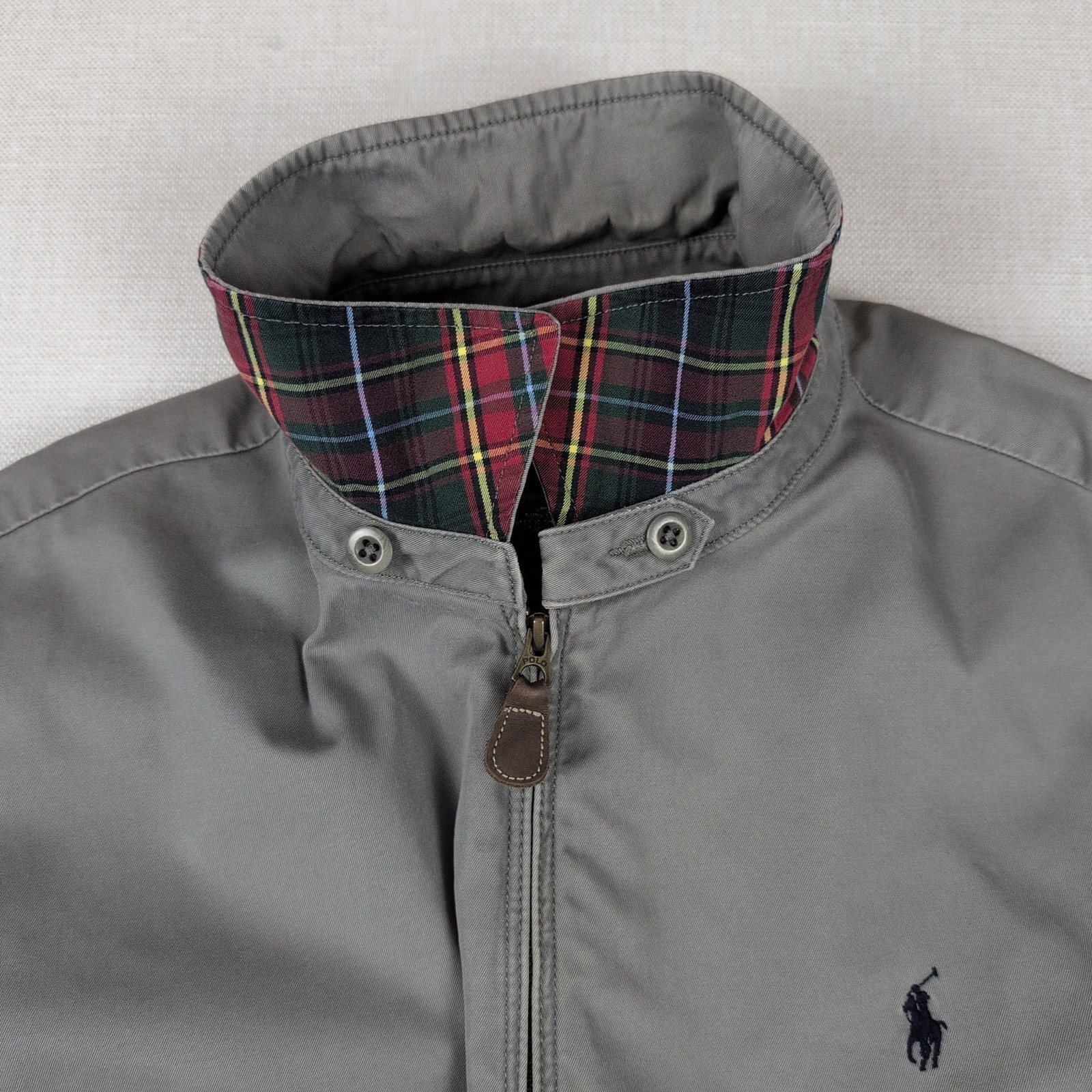 Polo Ralph Lauren Harrington Jacket Mens XXL Grey Plaid Lined Full Zip Cotton