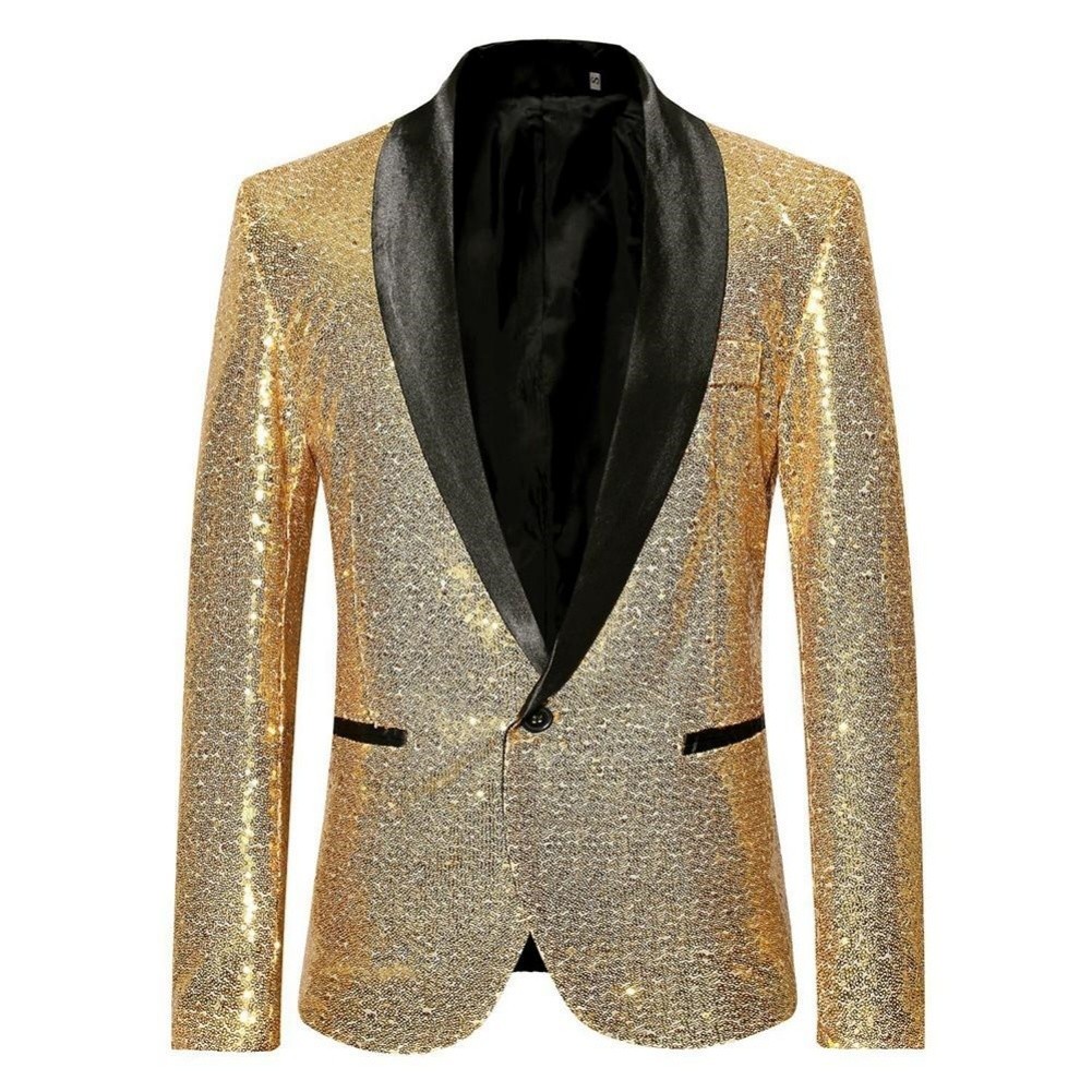 Mens Glitter Blazer Jacket Party Suit Coat Nightclub Tuxedo Style Gentleman
