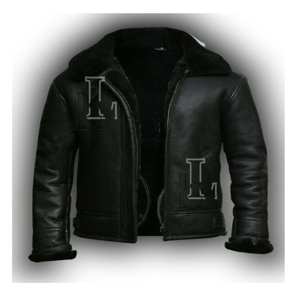 Handmade Men’s Fur Collar Black Bomber Jacket, Fashion Biker Jacket, Sale!!!