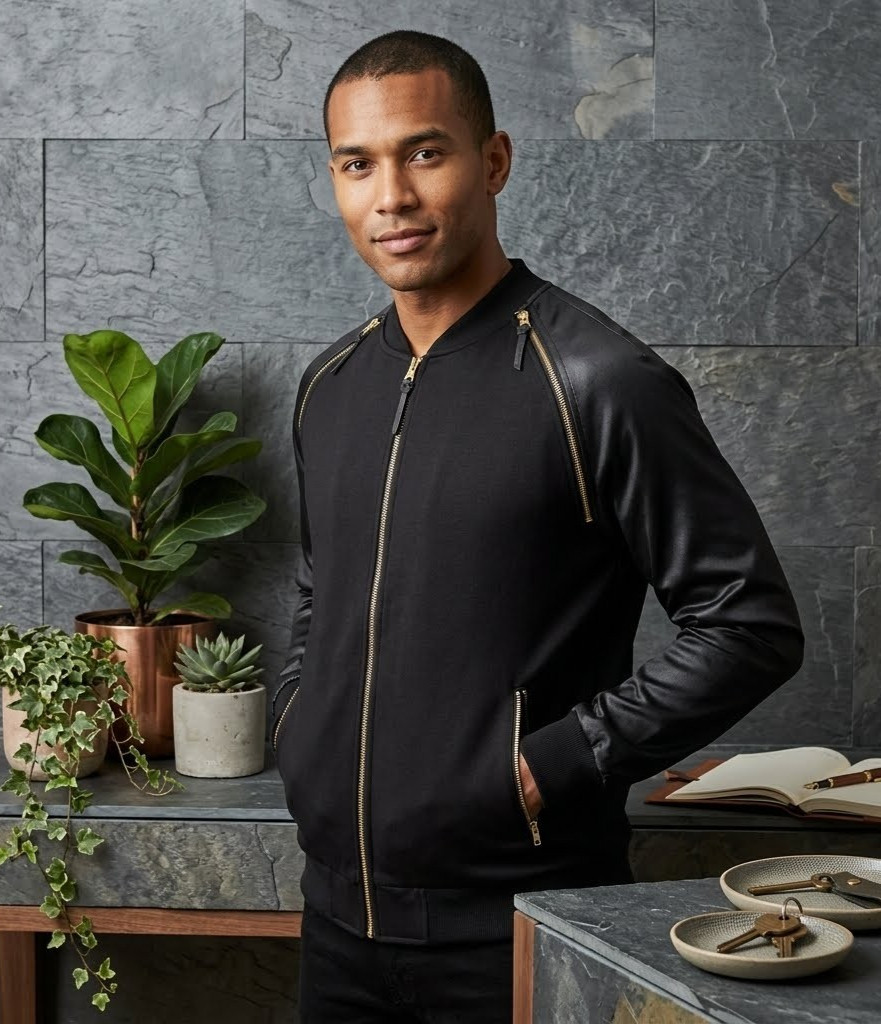 Bunkris Multi-zipper Men’s Sweat Jacket Black Long Sleeve Faux Leather L NWT