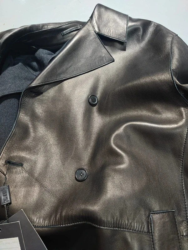 Opifix – Double-Breasted Black Leather Coat – Made in Italy – Size 48