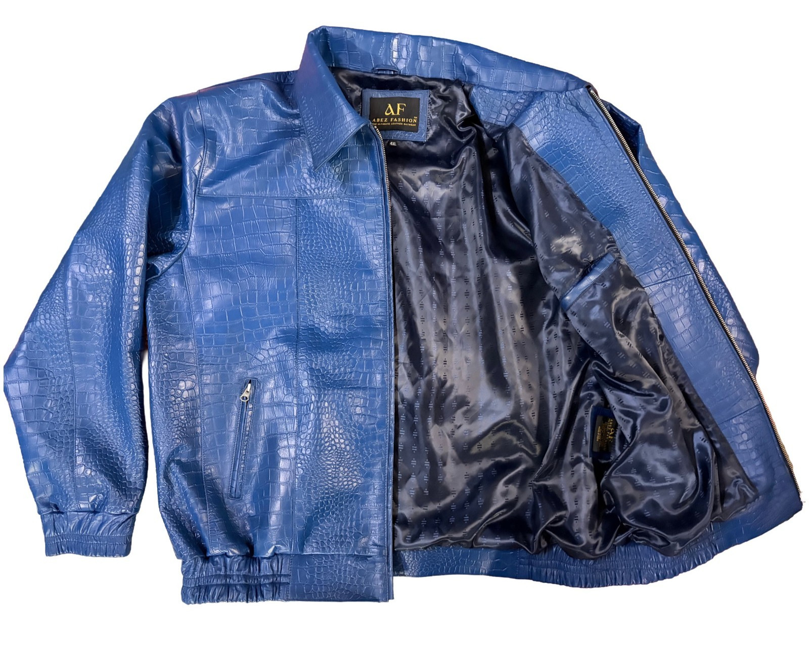Men’s Blue Crocodile Pattern Jacket Real Leather Premium Bomber Zip Up Jacket