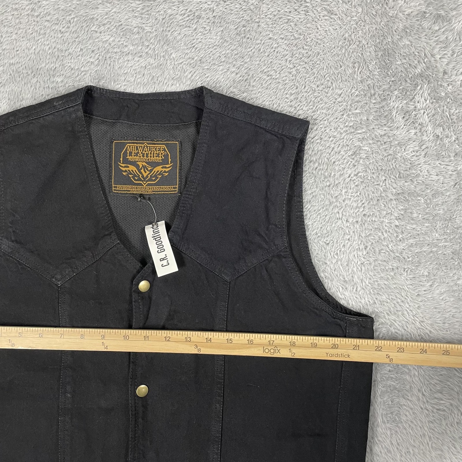 Milwaukee Leather Zane Denim Vest Mens Large Black Biker Concealed Carry Moto